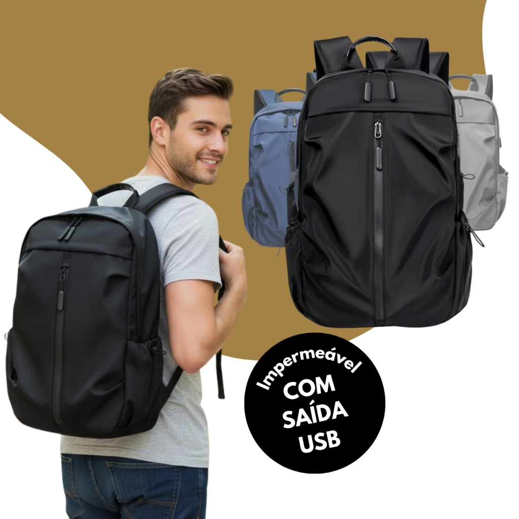 Mochila Impermeável Masculina Feminina Reforçada Notebook Faculdade Trabalho Saída USB