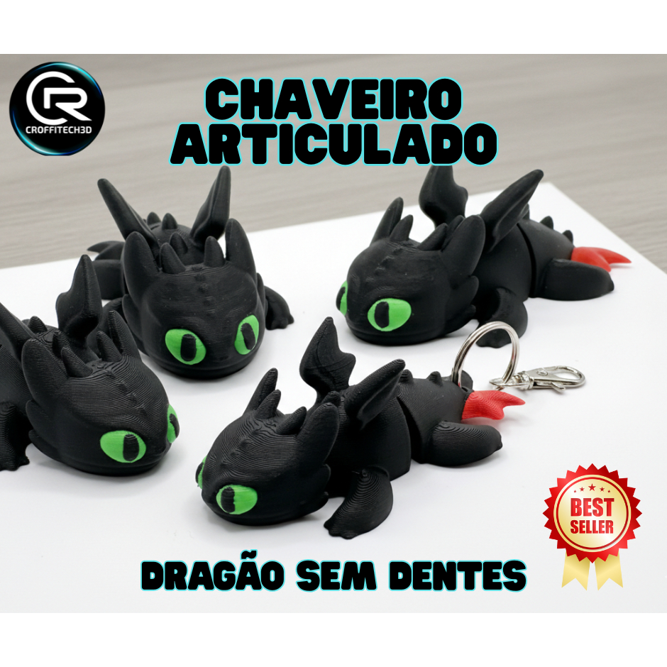 Chaveiros dragão articulados em plástico Biodegradável. Inspirados em Banguela e Fúria da Luz. Não original.