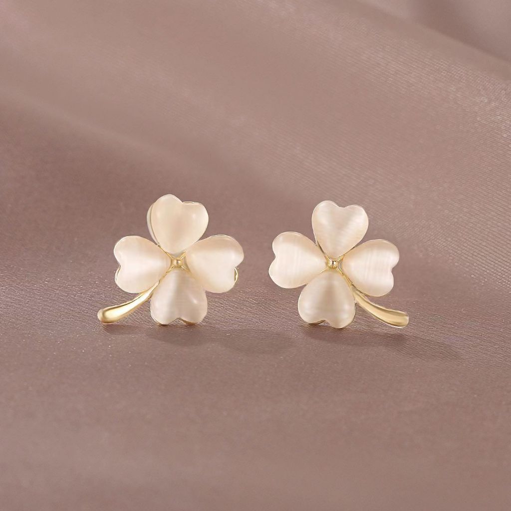 Brincos De Trevo De Pedra Olho De Gato , Joias Chiques Minimalistas Para Estilo Único em Oferta na Shopee