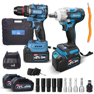Kit de Chave de Impacto 21V + Furadeira de Impacto Sem Escova 21V com 2 Baterias 25 Acessórios para Construção em Oferta na Shopee