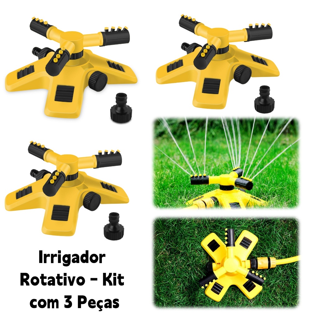 Kit com 3 Aspersores Giratórios 360° Automáticos, Irrigadores de Jardim com Bocal Rotativo para Gramado e Horta em Oferta na Shopee