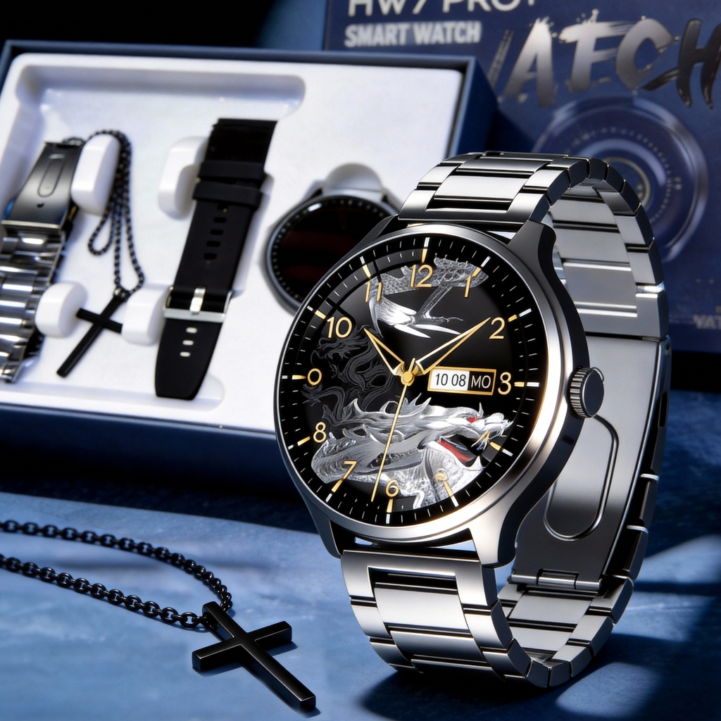 Relógio Smartwatch Masculino – Kit de Presente HW7 PRO+ Esportivo IP67 À Prova d’Água NFC Android e iOS