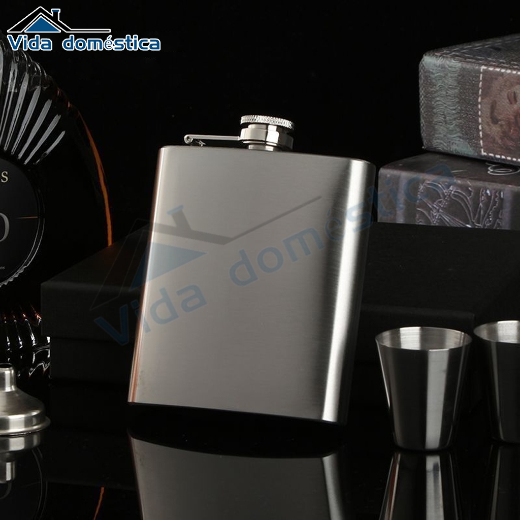 Kit Cantil De Bolso 230ml Porta Bebida Aço Inox Whisky Vodka Rum Whiskeira 8Oz