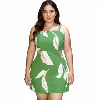 Vestido de alcinha plus size curto Estampado Lançamento Veste 44 ao 48/Moda Verão/ Recortes laterais/Viscose/ duna em Oferta na Shopee
