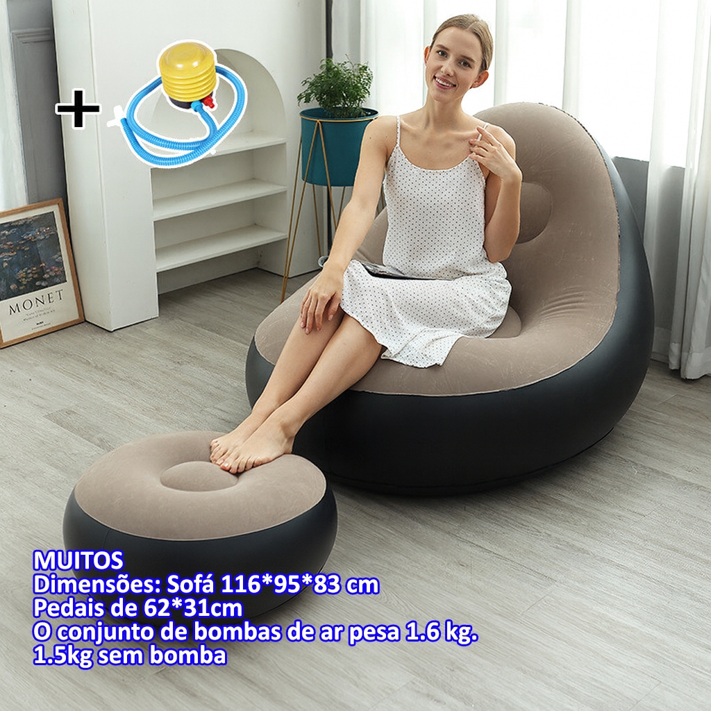 Sofá inflável confortável Com pedal Couro resistente ao desgaste Inclui bomba de ar Sofá preguiçoso