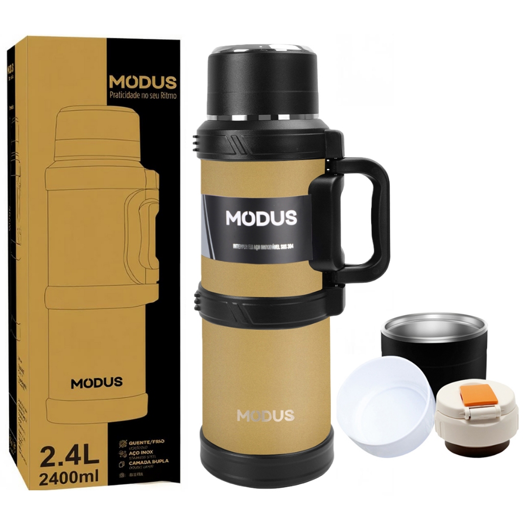 MODUS Garrafa Térmica 2.4 Litros Para Água E Café Inox Parede Dupla Isolada Bebidas Quentes E Frias em Oferta na Shopee