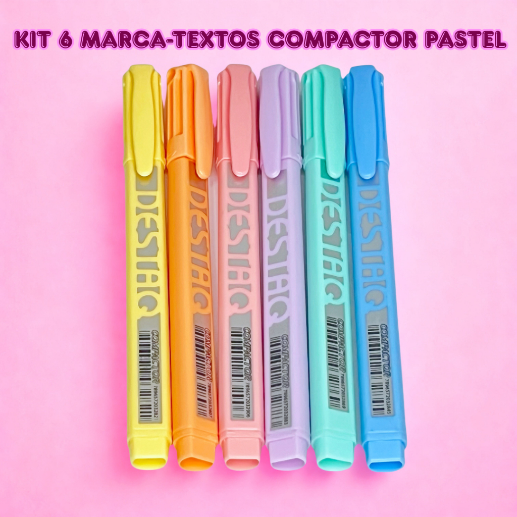 Kit 6 Marca-Textos Compactor Destaq Pastel em Oferta na Shopee