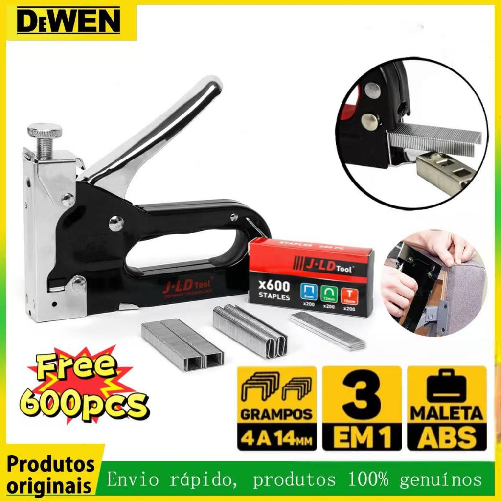 Kit Grampeador Tapeceiro Profissional 600 Grampo para Móveis, Estofados e Decoração em Oferta na Shopee
