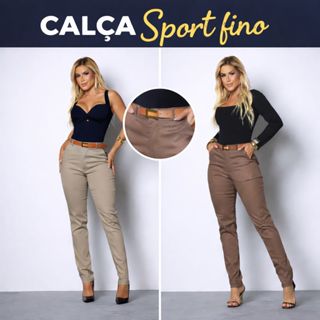 Calça Feminina Alfaiataria Social Com Cinto Casual Elegante Cintura Alta Com Zíper e Bolsos em Oferta na Shopee