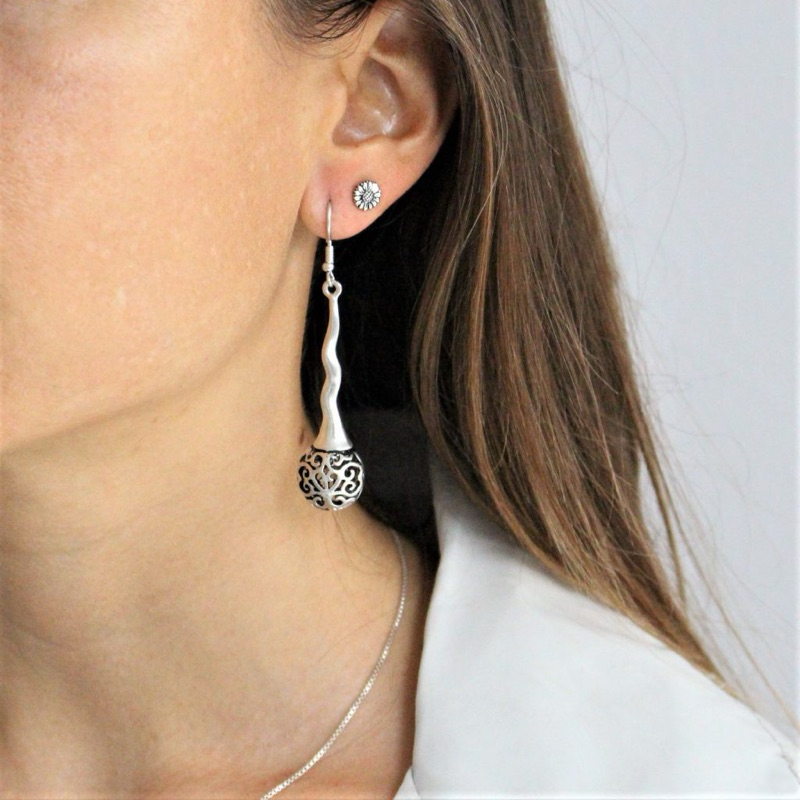 Brinco Pêndulo em Aço Inoxidável Feminino Boho Chic Estilo Prata Bali Pêndulo Não Escurece
