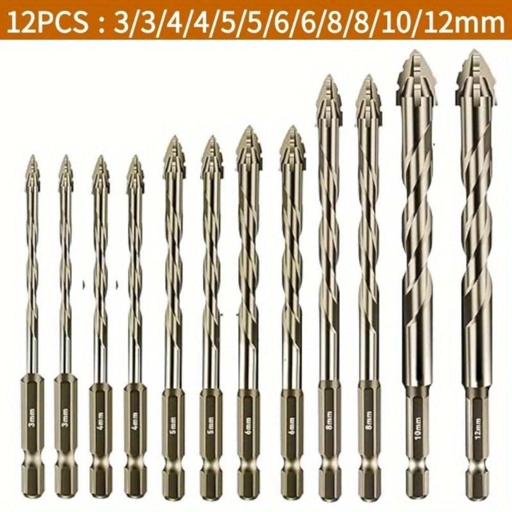 12pcs Brocas Para Alvenaria-Serrilhadas Com Ponta Forte Pedra , Vidro , Mármore , Azulejo