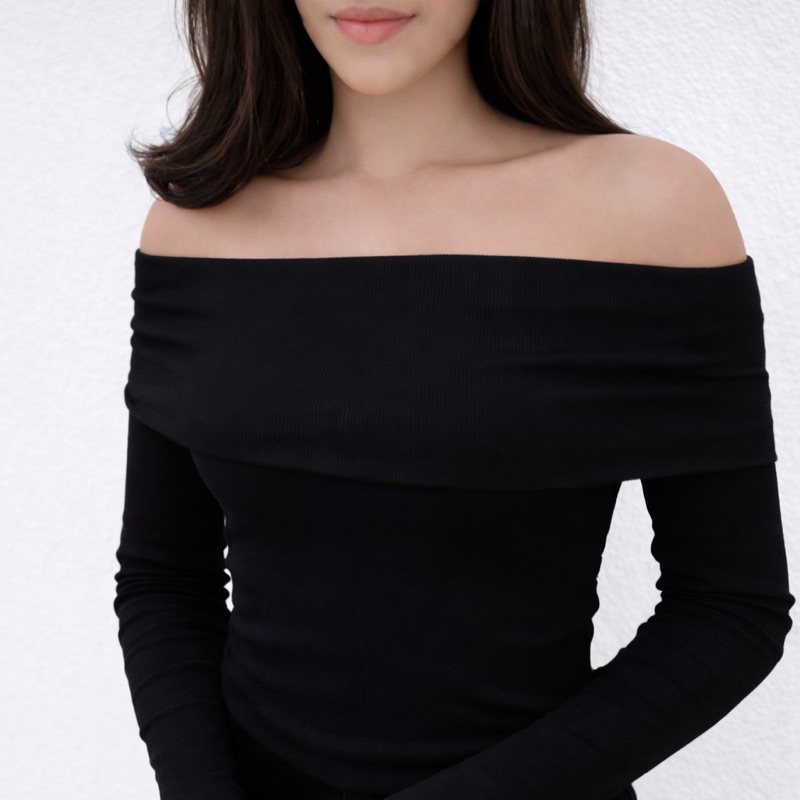 Blusa Feminina Tomara que Caia Ombro a Ombro Manga Longa Ribana Canelada