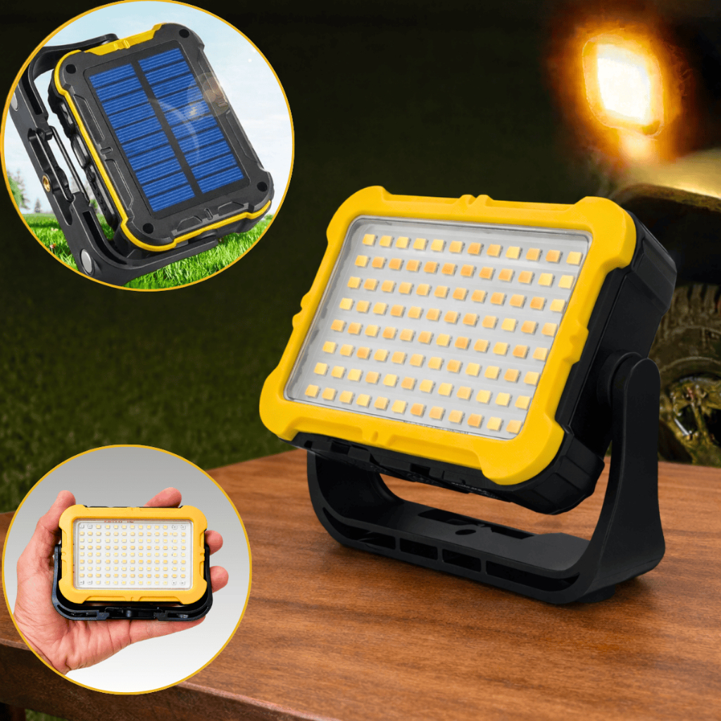 Lanterna Trabalho Refletor Portátil Lampião Led Solar Recarregável Camping USB Lâmpada Barraca Lamparina Mecânico