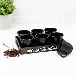 xicaras para cafe - kit cantinho do café com 6 xícaras em acrílico - Bandeja em MDF com aplique em Oferta na Shopee