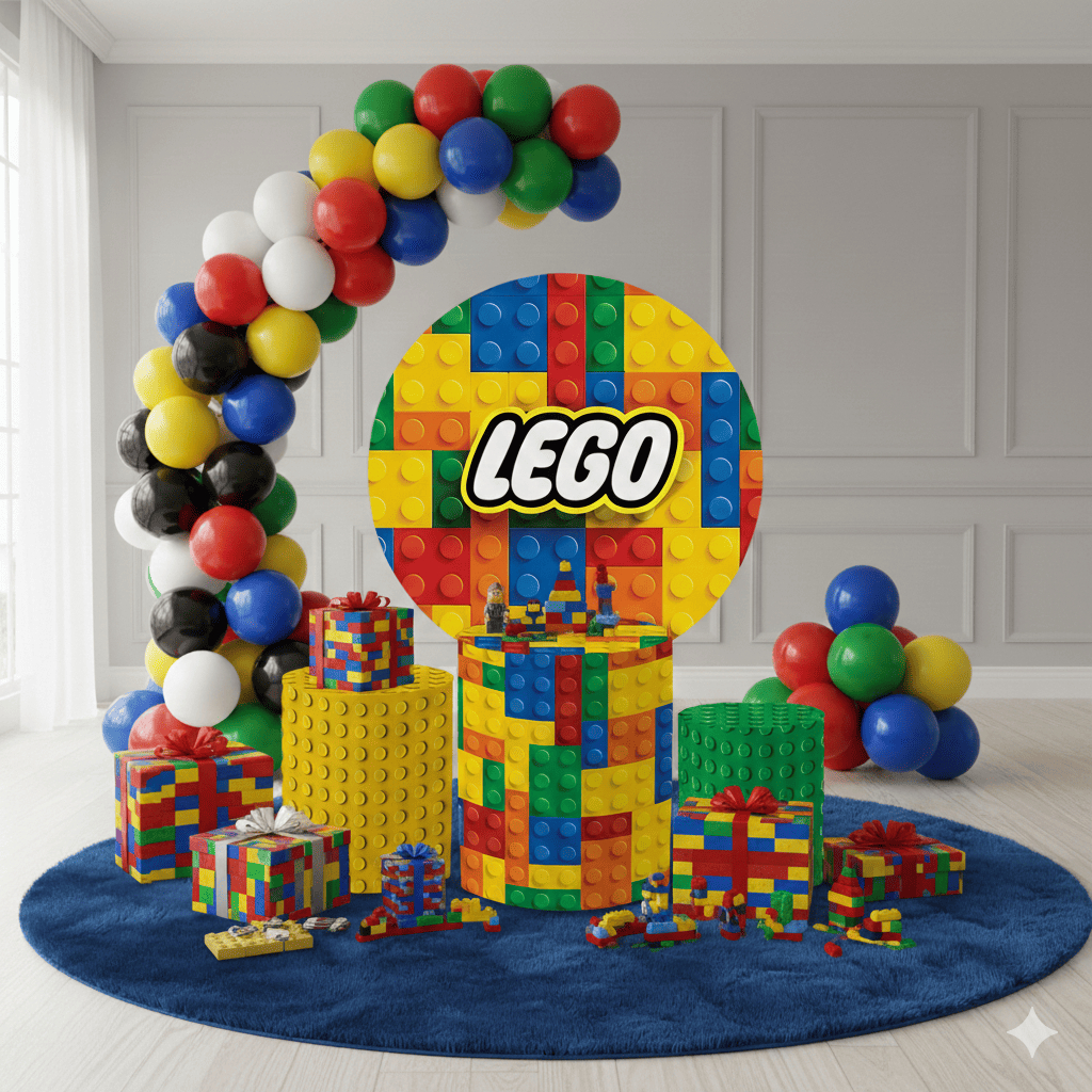 Decorações Para Festa Capa Painel + Capas Cilindros Tema Leg0 Personagem Meninos Festa Kids Promoção Oferta