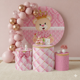 Kit Festa Ursinha Realeza Decoração Infantil Completa com Capas de Painel Redondo Cilindros em Oferta na Shopee