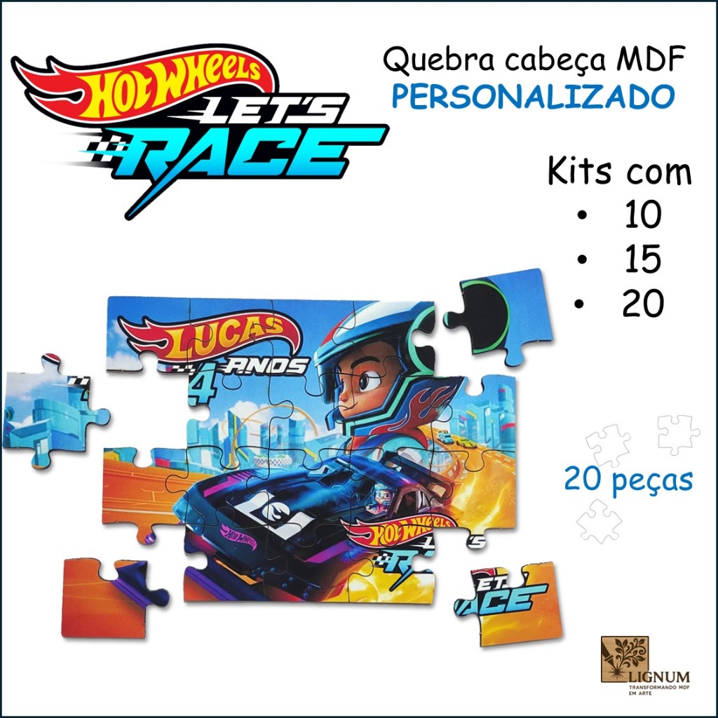 Kit Quebra Cabeça Hotwheels Lets Race - Personalizado com nome e idade - Lembrancinha Aniversário