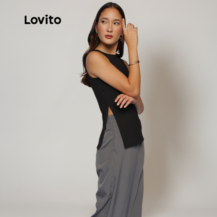 Lovito Regata Fenda Lateral Chic Lisa Para Mulheres LB1078BRL1108 em Oferta na Shopee