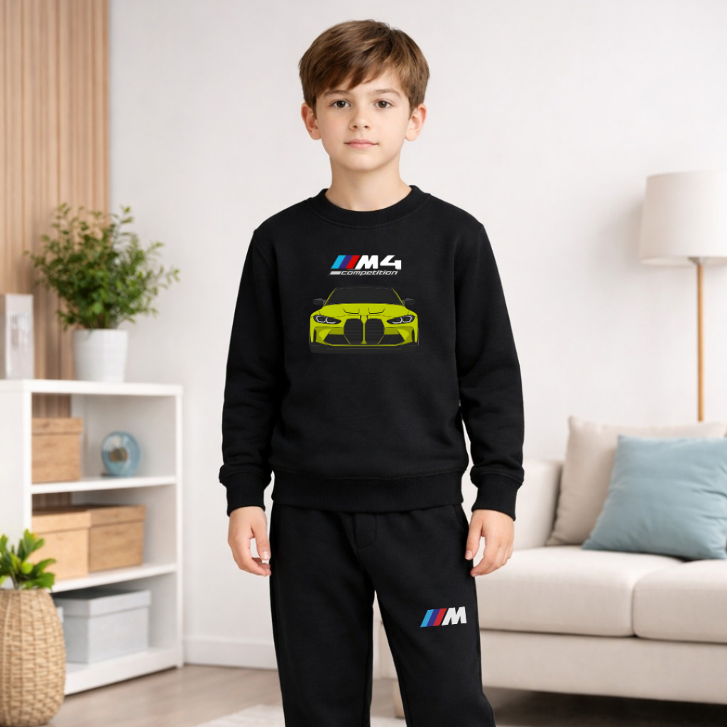 Conjunto Moletom Infantil BMW | Juvenil Masculino Carro Esportivo Blusa e Calça Flanelado Inverno