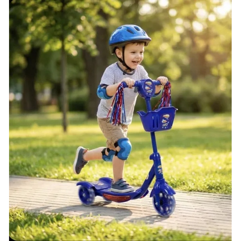 Patinete Infantil 3 Rodas Dobrável com Som e Luz LED Rosa Azul Antiderrapante Ajustável Criança Presente Menino Menina !