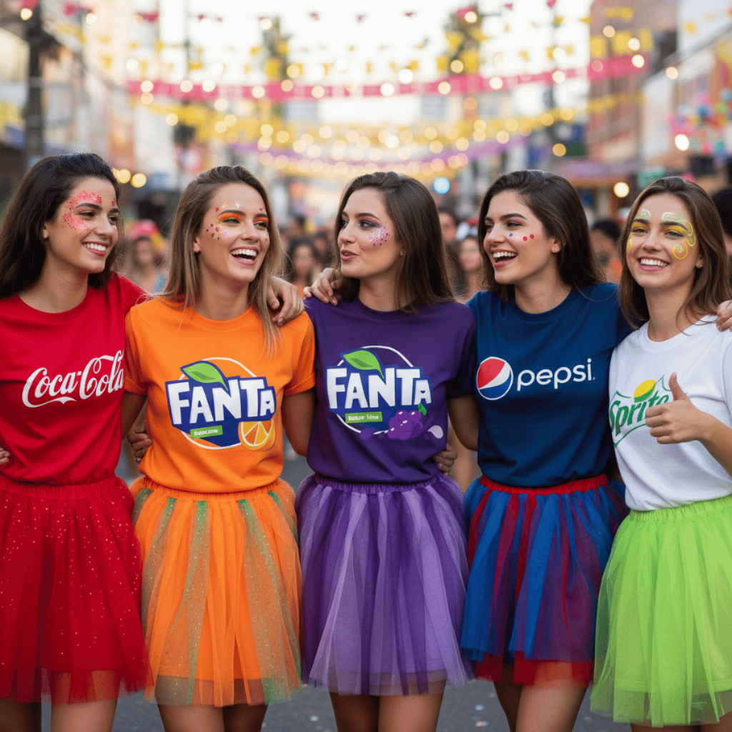 Camiseta Fantasia Carnaval Refrigerantes Amigas Em Cores Bloquinho de Carnaval Em Algodão100% Estampa Premium