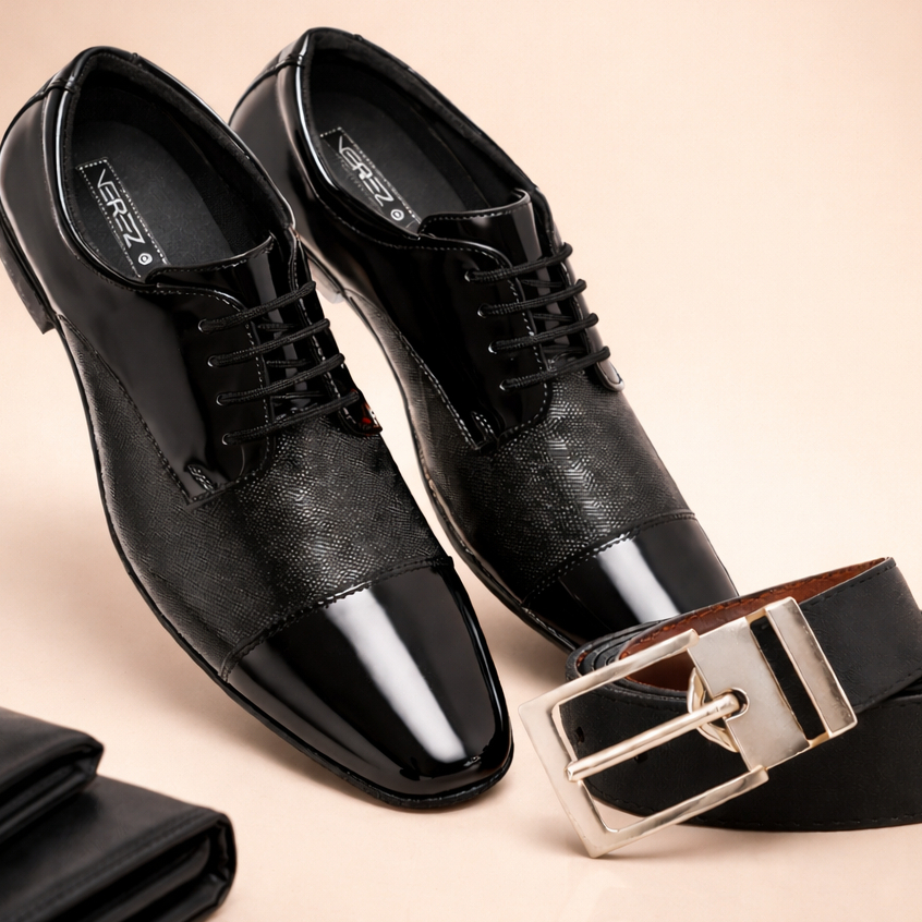Kit Sapato Social Masculino Alto Brilho e Cinto Ajustável Elegante para Igreja Culto e Cerimônia