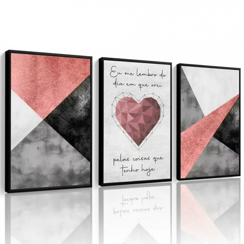 Quadro decorativo coração arte abstrato eu me lembro dos dias que orei 3 peças sala quarto cozinha e escritorio em Oferta na Shopee