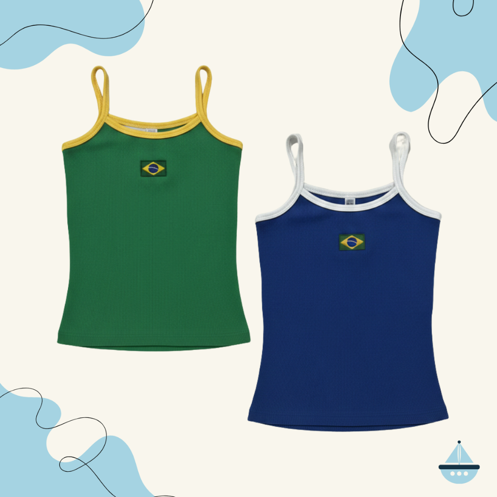Kit 2 Regata Infanto Juvenil Feminina Brasil Alça Fina Algodão Blusinha Verão Copa do Mundo Futebol