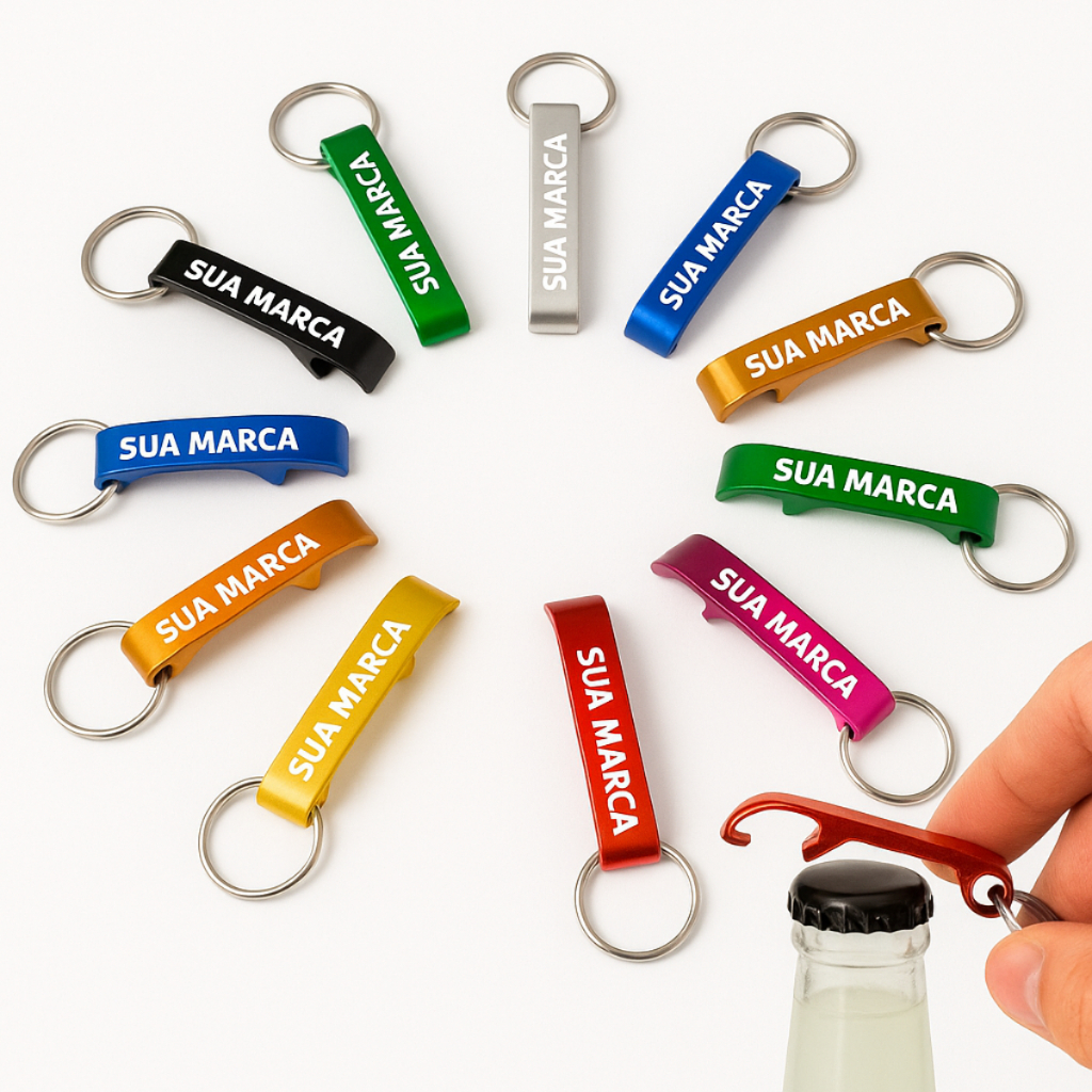 Kit 50 a 90 Chaveiros Abridor Personalizado Brindes Para Sua Empresa Marca Logotipo Gravado