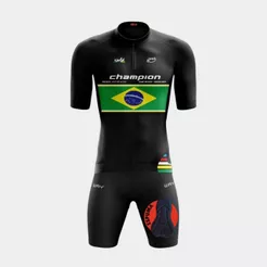 Conjunto de Ciclismo Masculino Camisa Brasil Preta Pro e Bermuda Espuma