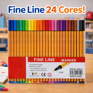 24 Canetas Fine Line Ponta Fina 0.4 Hidrográfica Bolígrafo Para Lettering e Pontilismo Escolar em Oferta na Shopee
