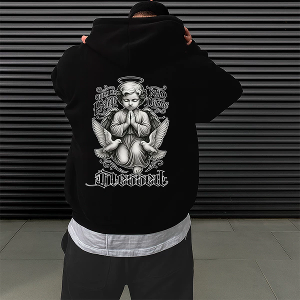 Blusa Moletom Canguru Streetwear Urbans Anjo 07 BLESSED Unissex Masculino e Feminino Blusa de Frio Estampado