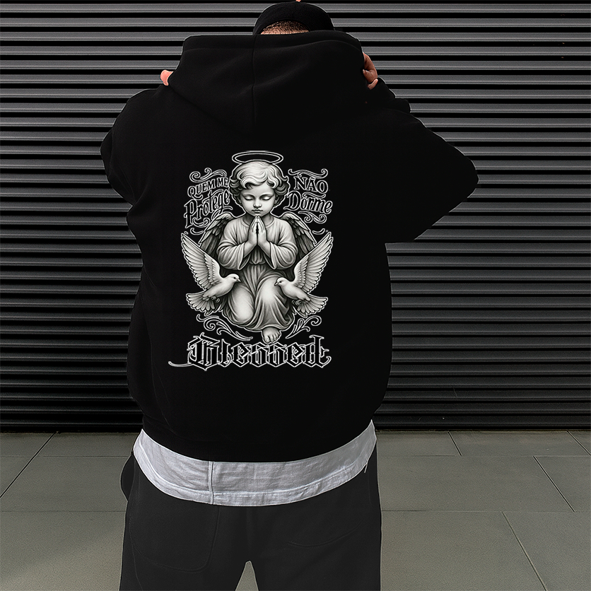 Moletom Canguru Streetwear Urbans Anjo 07 BLESSED Unissex Masculino e Feminino Flanelado Blusa de Frio Estampado em Oferta na Shopee
