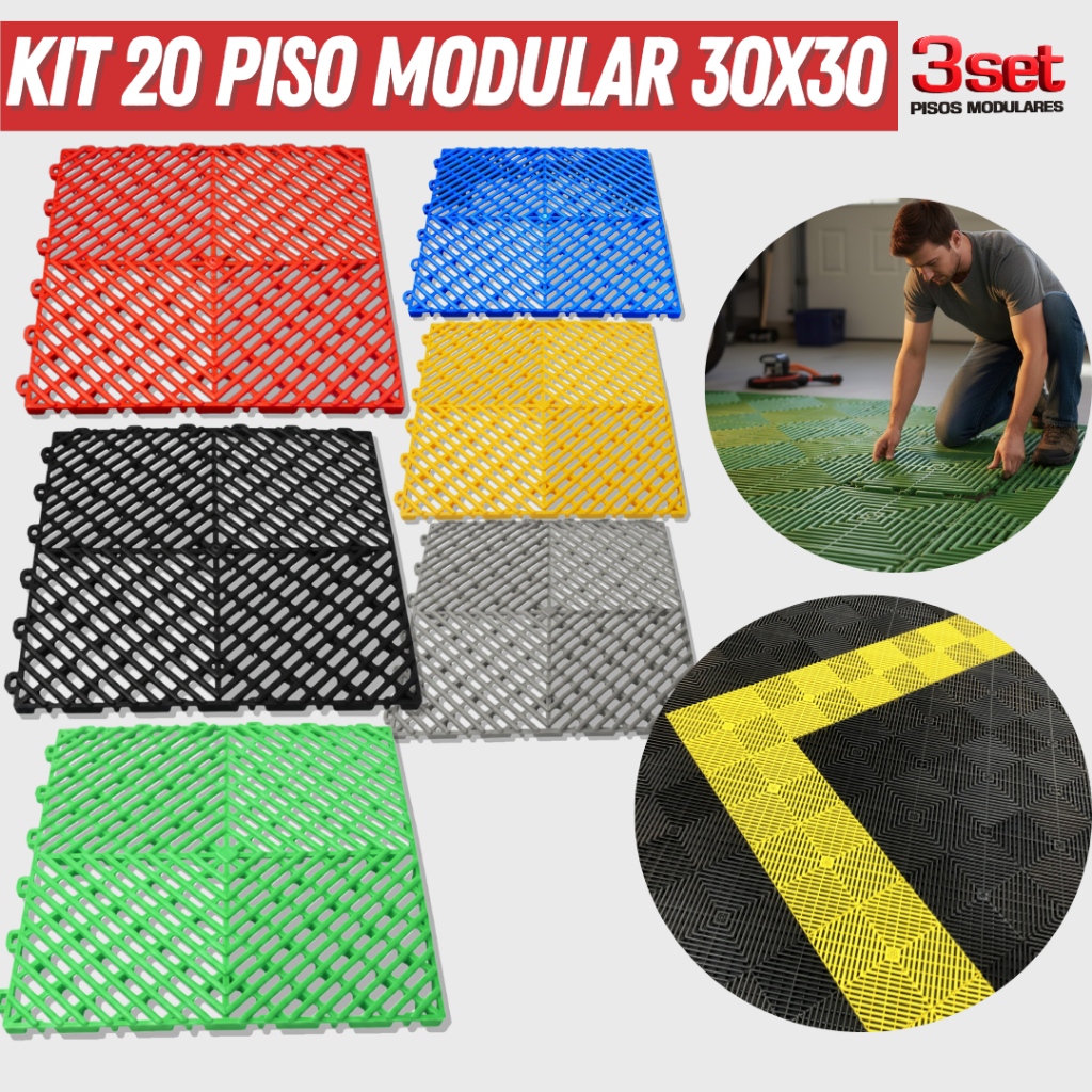 Kit com 20 Piso Modular 30x30cm Placas Automotivo Plástico em Oferta na Shopee