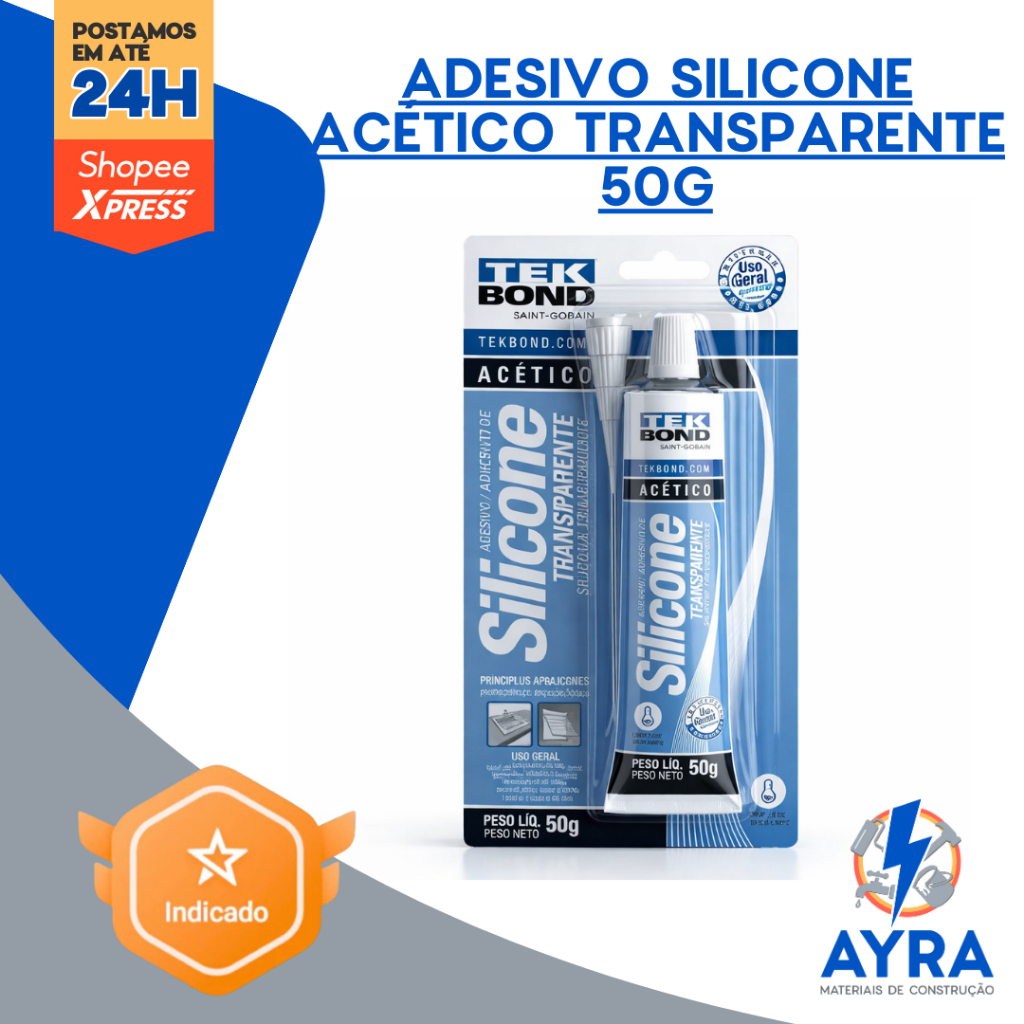 Adesivo Silicone Acético Transparente 50g | Vedação Impermeável para Pia, Box e Banheiro em Oferta na Shopee