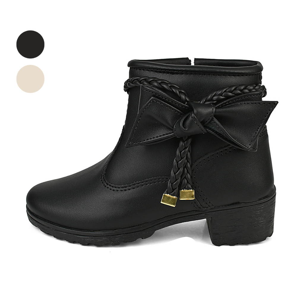 Bota Coturno Infantil Feminino Menina Ankle Boot Salto Laço e Trança Lulopé