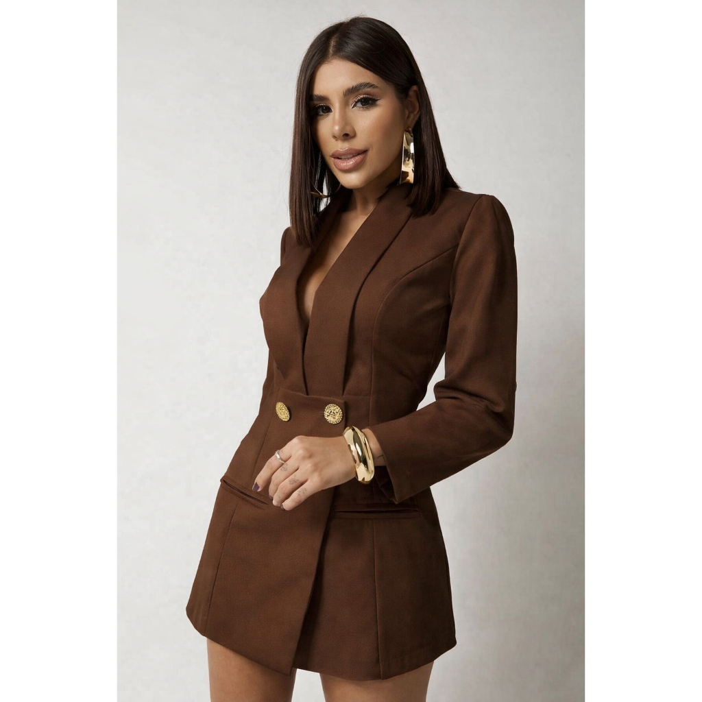 Conjunto Max Blazer e Short Social Alfaiataria Clássico e Elegante Feminino Moda Blogueira Chic