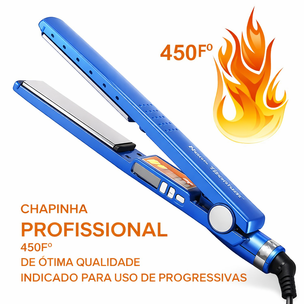 Prancha Alisadora de Cabelo Nano Titanium Premium 450º Azul Placa de Titanium
