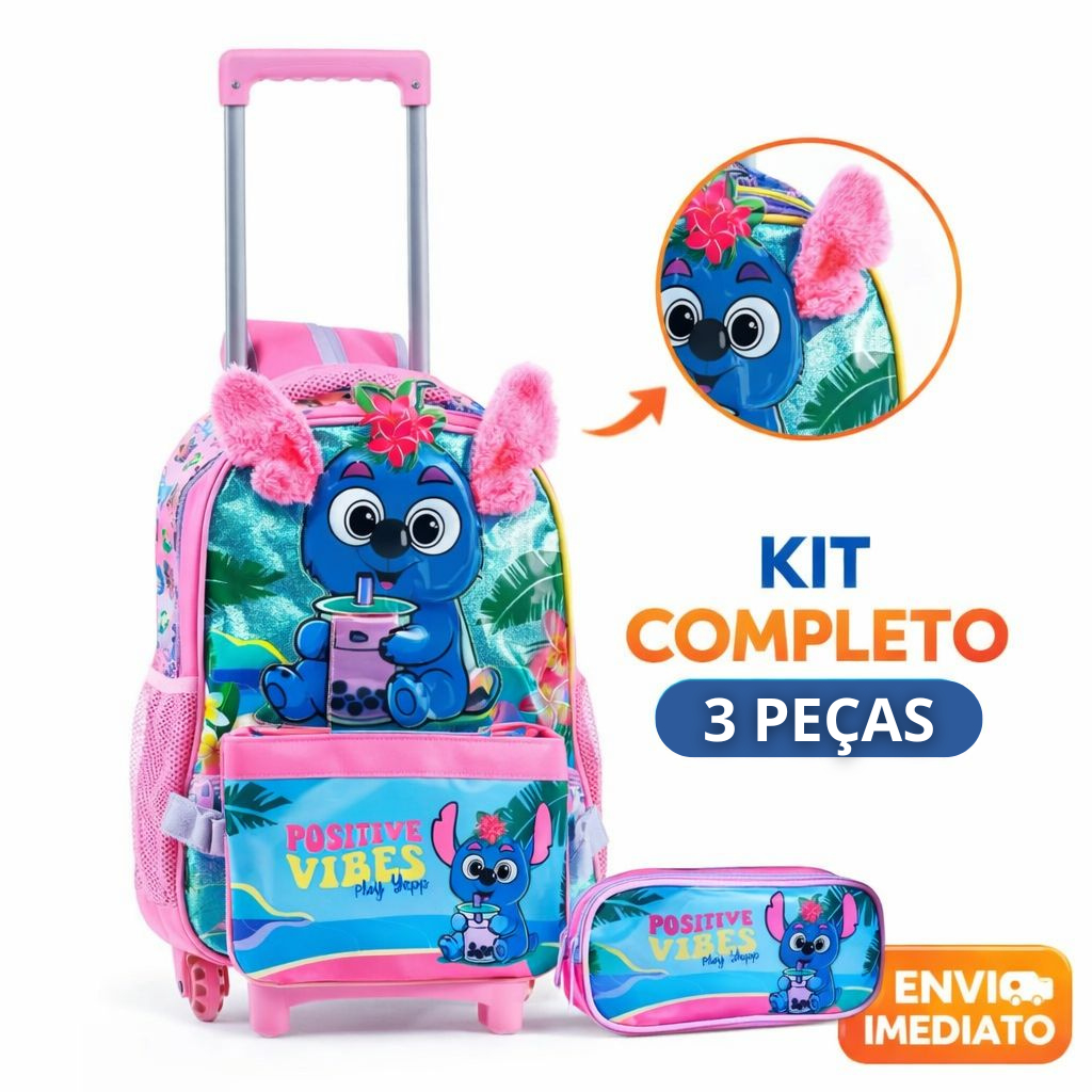 Kit Mochila Escolar Infantil Coala Glitter com Rodas / Mochila + Estojo + Lancheira