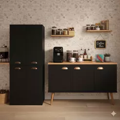 Armário Organizador 4 Portas + Balcão Multiuso Retrô Ideal P/ Quarto Sala