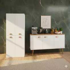 QUEIMA DE ESTOQUE - Kit Armário 4 Portas Multiuso + Buffet Retrô 3 Portas Moderno