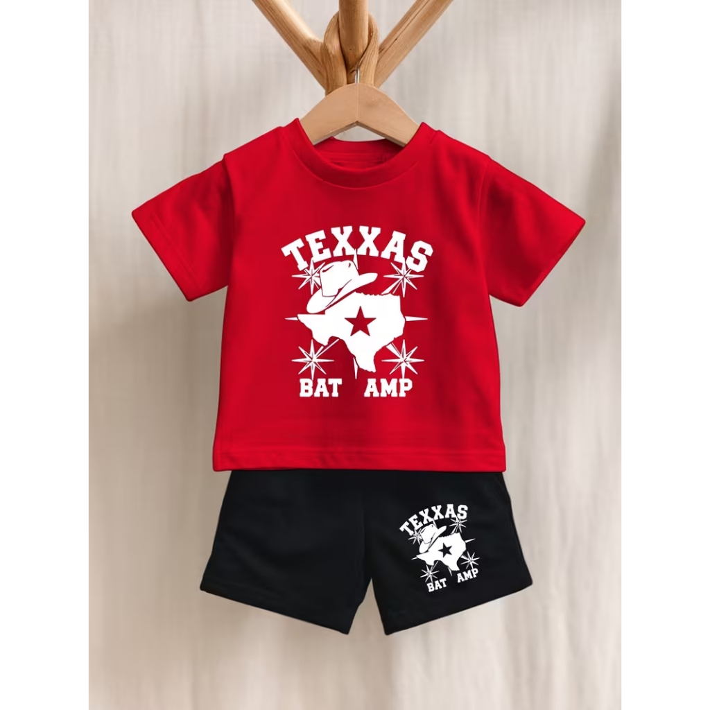 CONJUNTO INFANTIL CAMISETA+SHORT MOLETOM LOOK ESTILOSO TEXAS