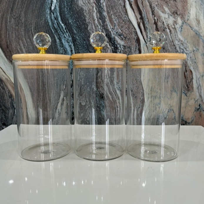 Pote para Cozinha Porta Mantimentos de Vidro transparente com Tampa de Bambu Hermético e anel de silicone para vedação