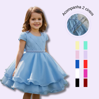 Vestido Infantil Juvenil Princesa Curto Pérola Festa Luxo Saia De Brilho em Oferta na Shopee