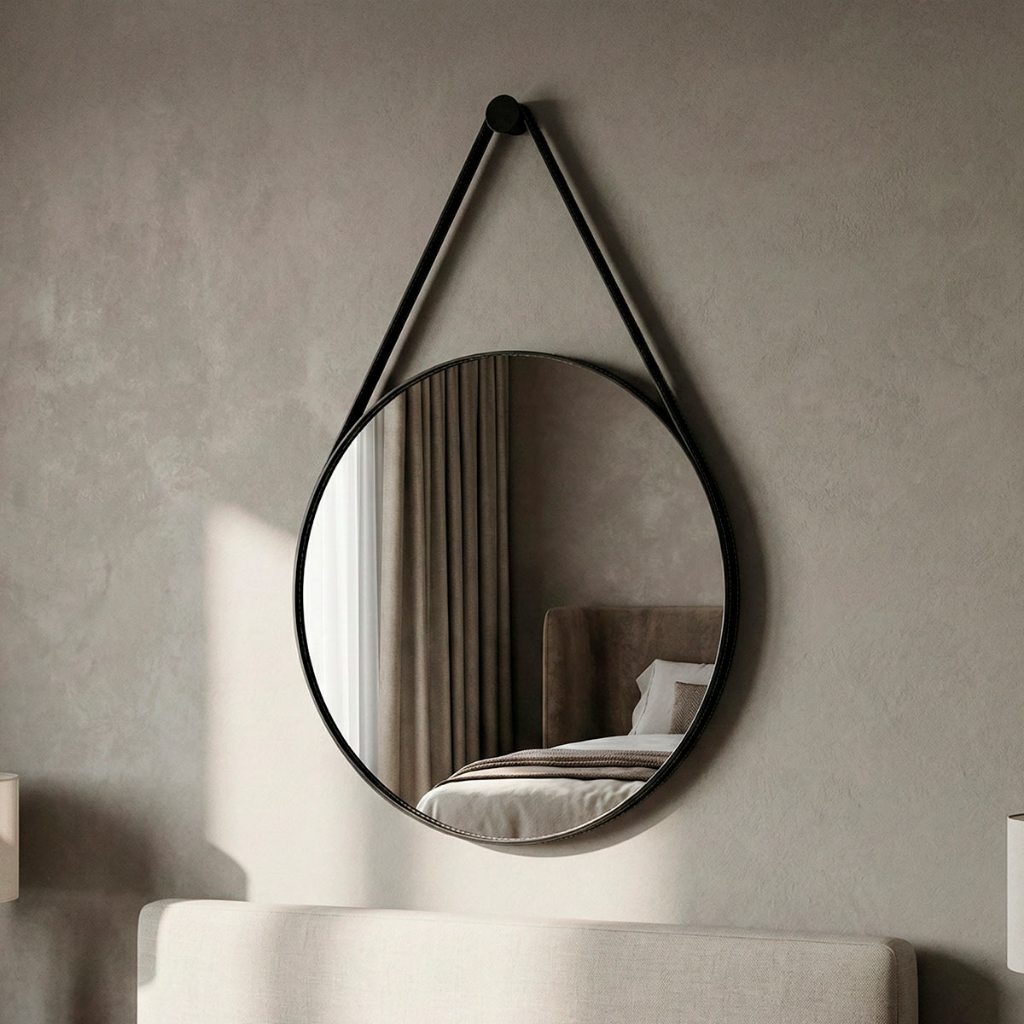 Espelho Adnet Suspenso 60cm Redondo Decorativo Alça de Couro + Pino Pendurador - Casa Domo em Oferta na Shopee