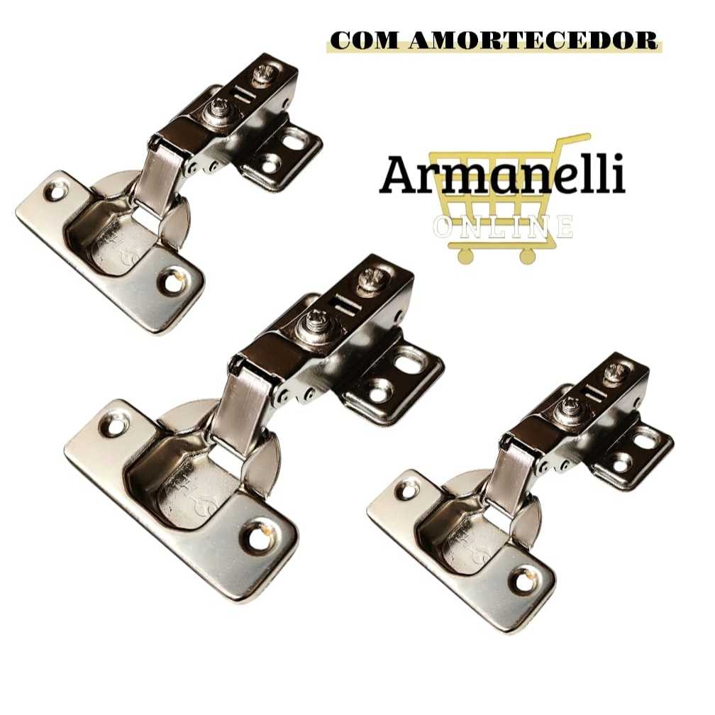 Dobradiça para Móveis Com Amortecedor Reta ou Curva 35mm | Kit 2/6 Un. Aço Niquelado em Oferta na Shopee