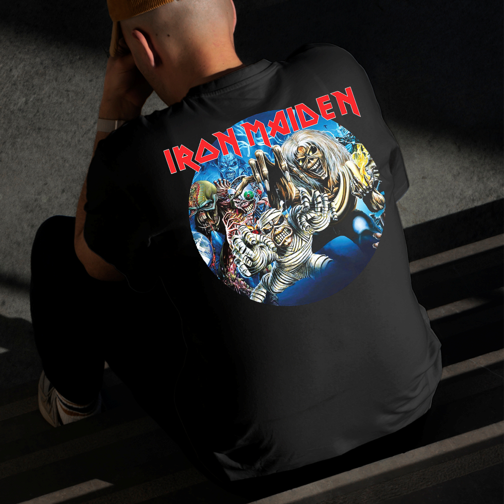 Camiseta Masculina Estampada Iron Maiden 100% Algodão Estilo Conforto Diário Do Tamanho P ao GG