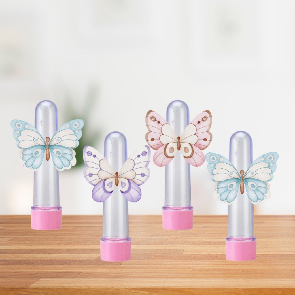 plique para Tubete de 13cm Festa Infantil Tema Jardim das Borboletas Lembrancinha Personalizada (NÃO COMPANHA TUBETE)
