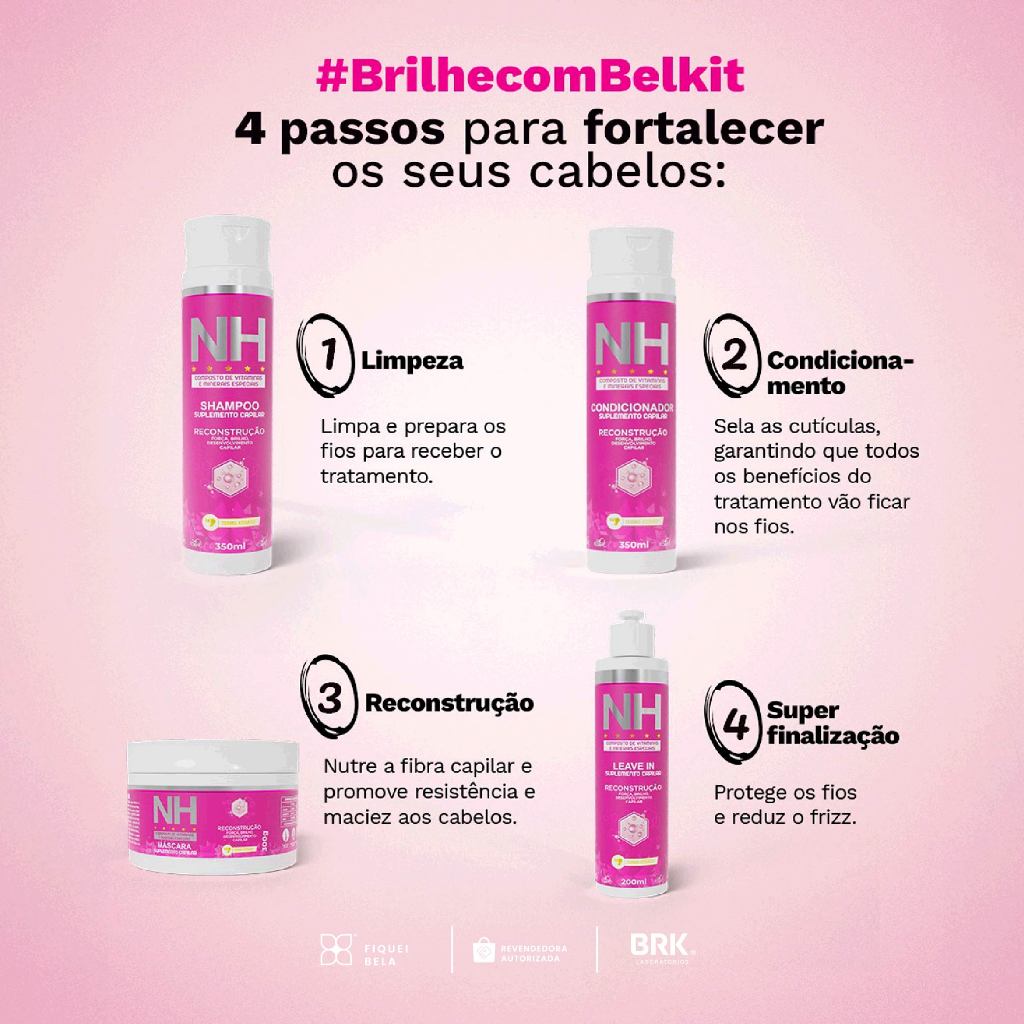 Shampoo Reconstrução New Hair 350ml Suplemento Capilar Belkit · foto 2