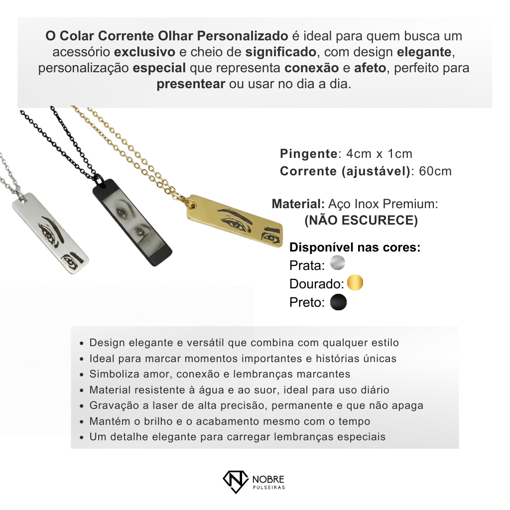 Colar Cordão Corrente Olhar Olhos Personalizados Masculino Feminino Pingente Aço Inoxidavel Desenho1